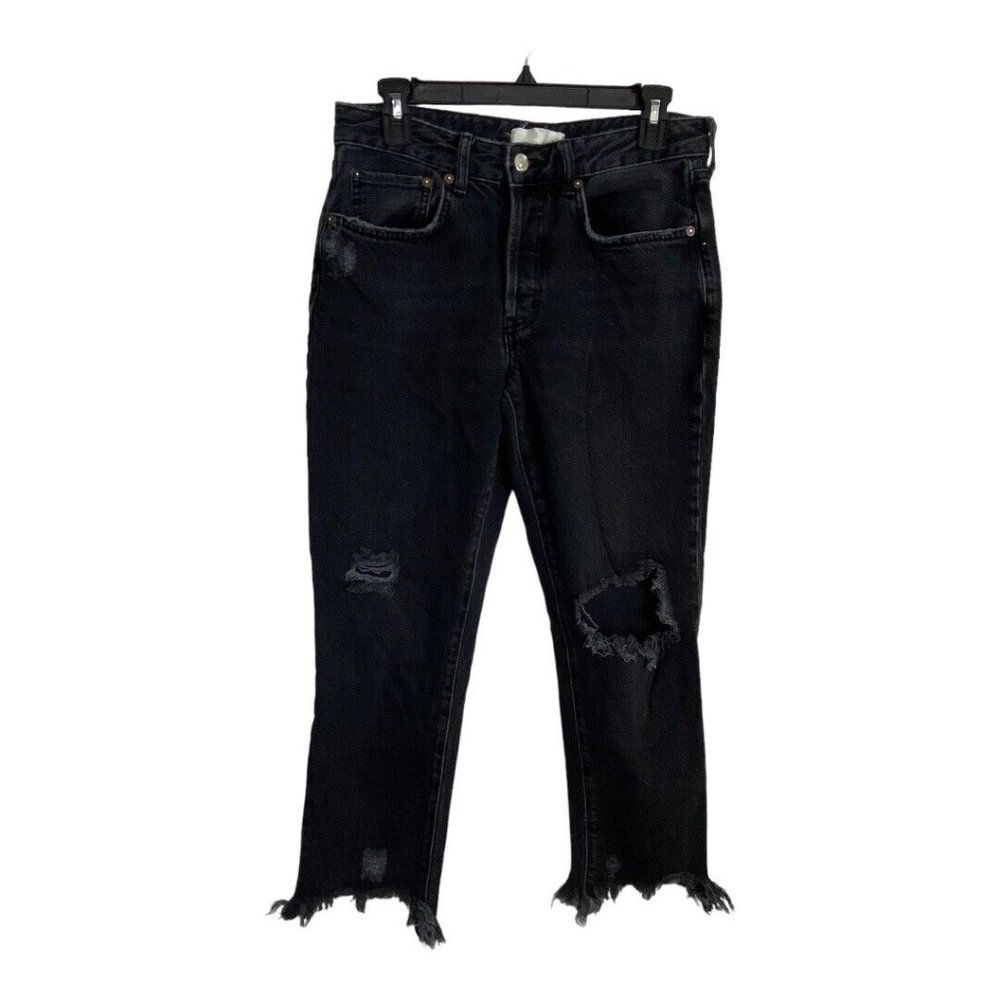 We the Free Womens Jeans Adult Size 27 Black Raw Hem Button Fly Distressed